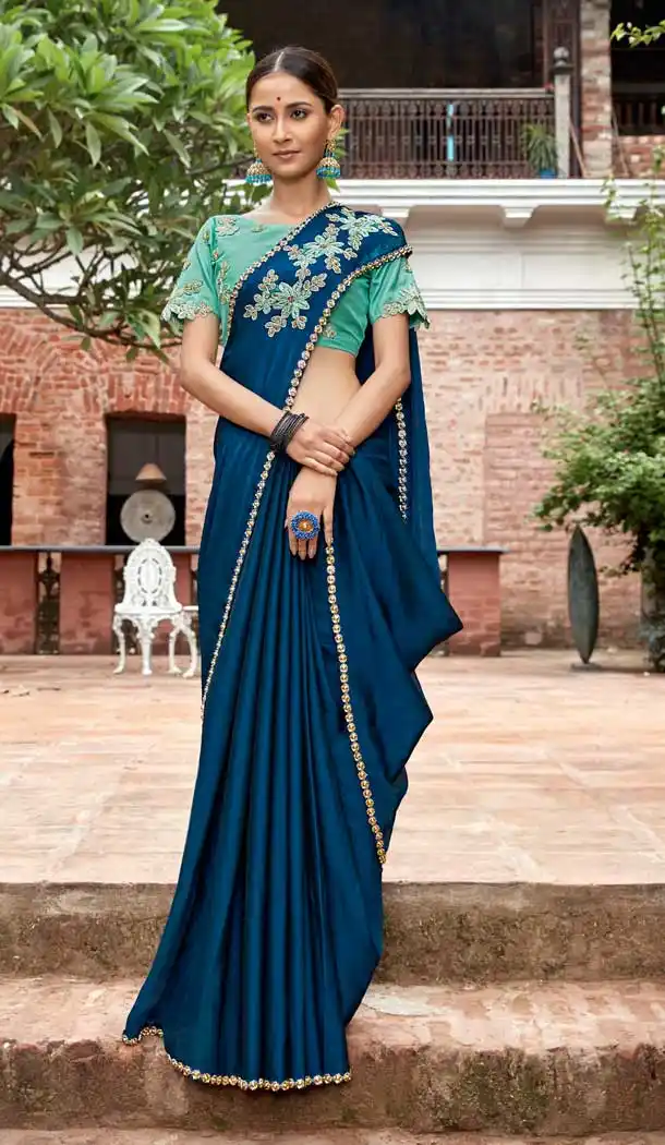 Alluring Blue Color China Chiffon Traditional Party Wear Saree Blouse -714688673