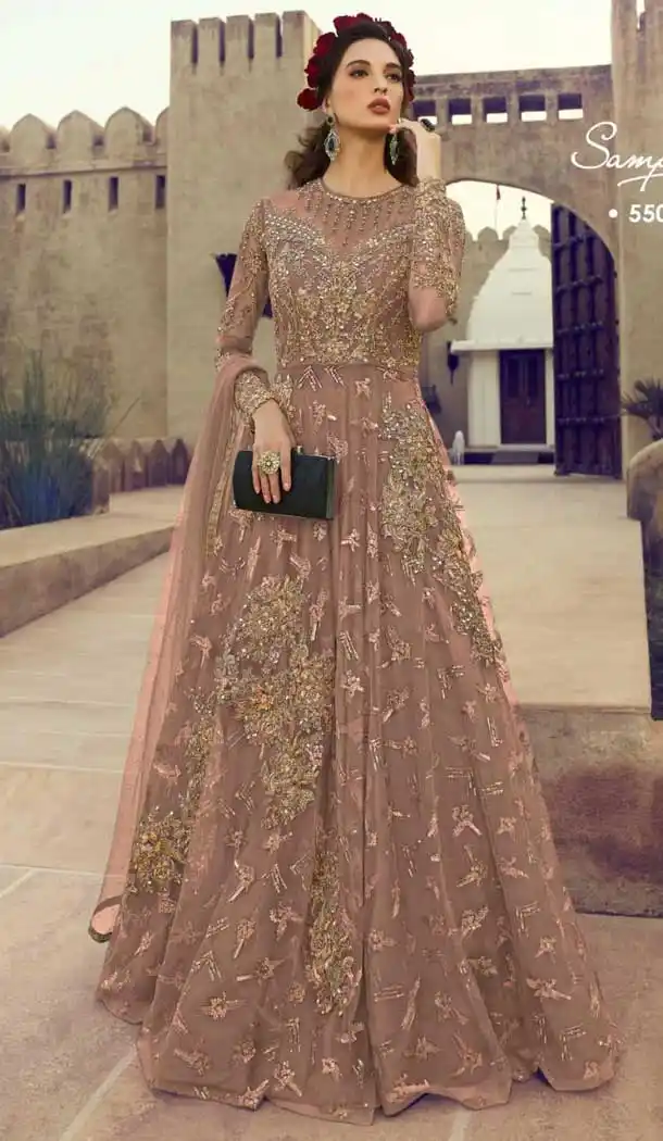 Mauve Color Net Designer Abaya Style Anarkali Salwar Kameez -715288755