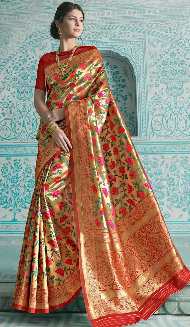 Enigmatic Multi Color Banarasi Weaving Silk Traditional Wear Saree Blouse -716188818