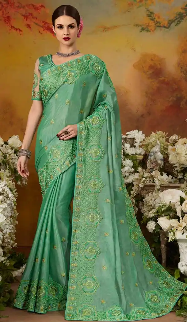 Green Color Two Tone Silk Party Wear Saree Blouse -717089000