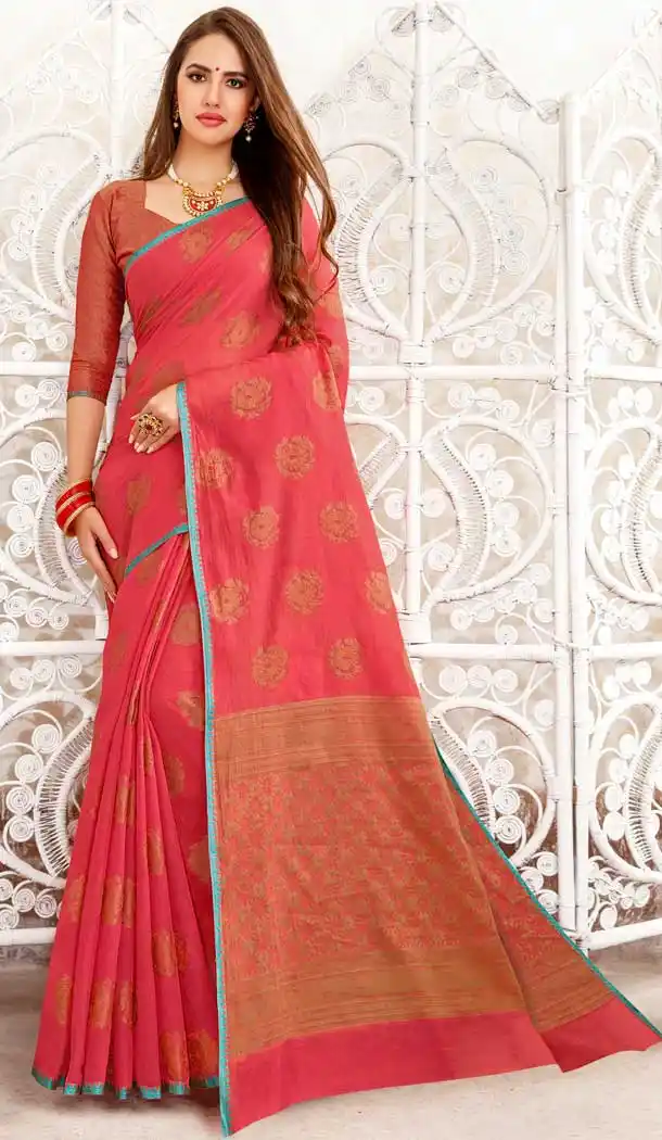 Gajari Pink Color Fancy Linen Resham Party Wear Saree Blouse -717989053