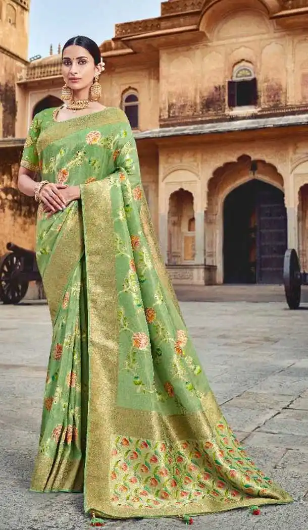 Green Color Silk Designer Wedding Wear Plus Size Saree Blouse -718289082