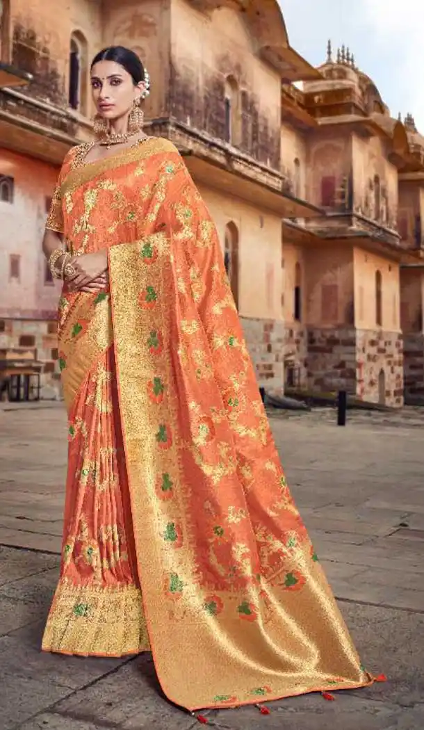 Orange Color Silk Designer Wedding Wear Plus Size Saree Blouse -718289084