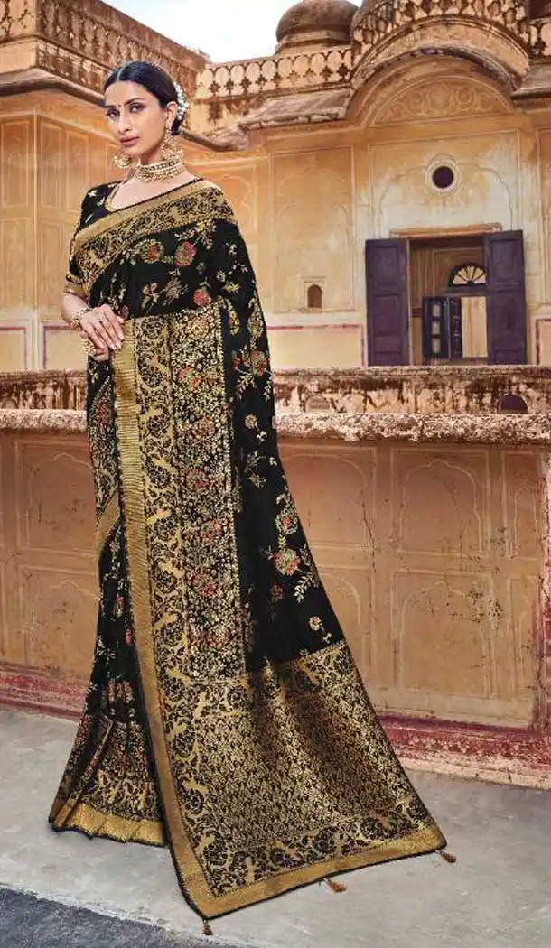 BLack Color Silk Designer Wedding Wear Plus Size Saree Blouse -718289086