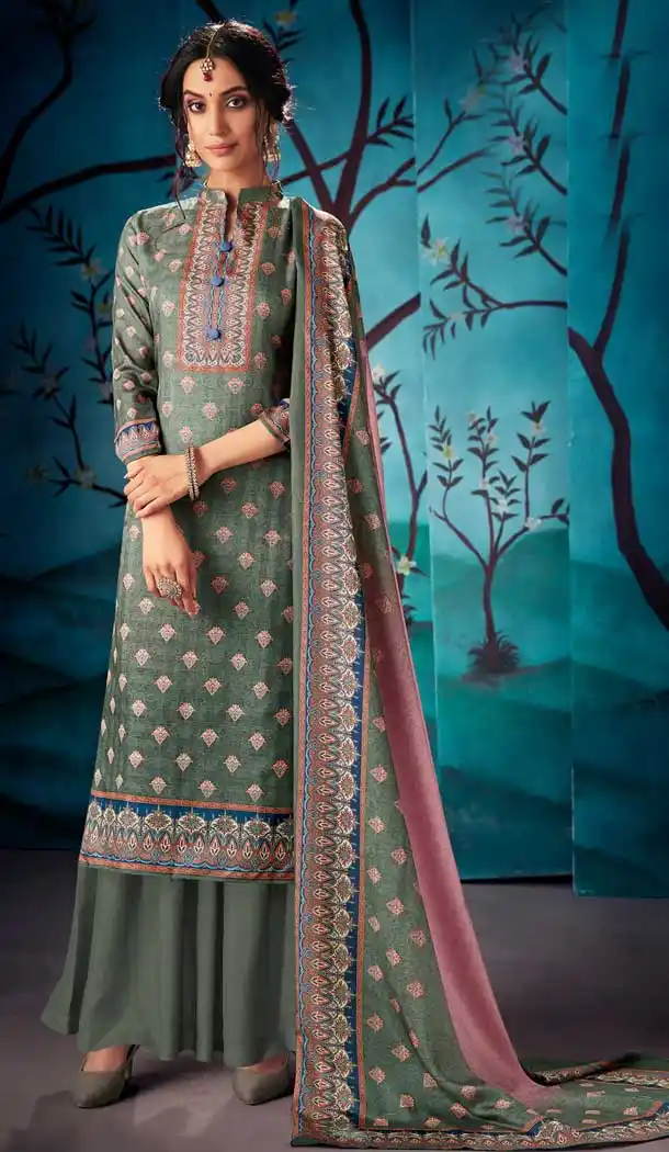 Khakhi Color Pure Kasuri Silk Casual Party Wear Palazzo Salwar Suit -719389203