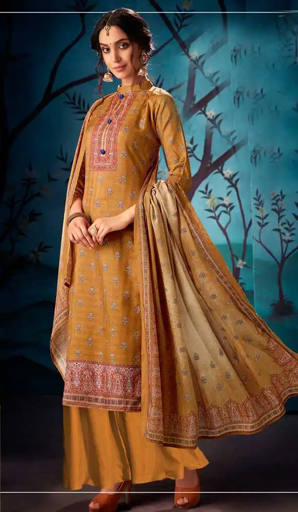 Mustard Color Pure Kasuri Silk Casual Party Wear Palazzo Salwar Suit -719389204