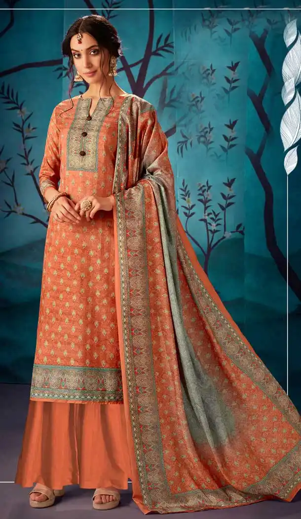 Orange Color Pure Kasuri Silk Casual Party Wear Palazzo Salwar Suit -719389206