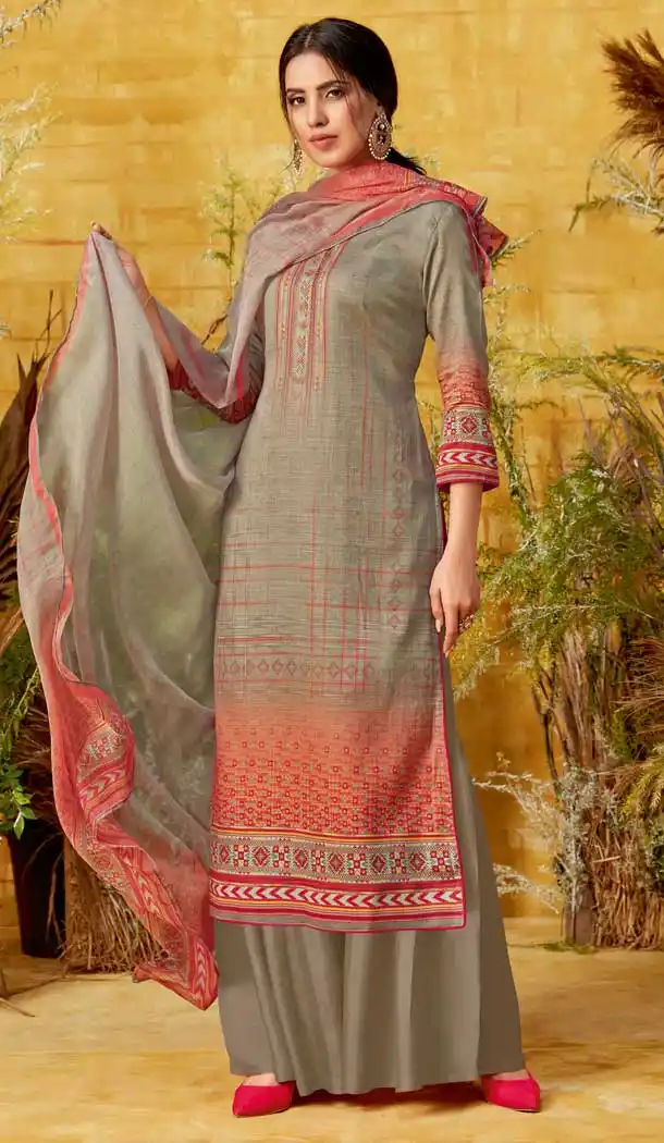 Pretty Beige Color Pure Zam Cotton Casual Party Wear Palazzo Salwar Suit -719489208