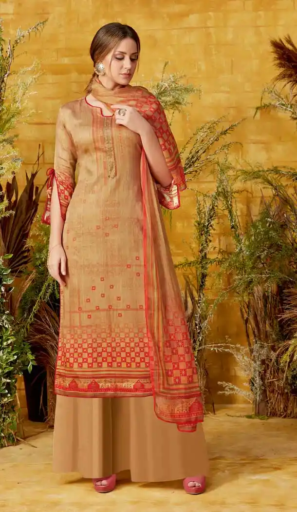 Sparkling Cream Color Pure Zam Cotton Casual Party Wear Palazzo Salwar Suit -719489210