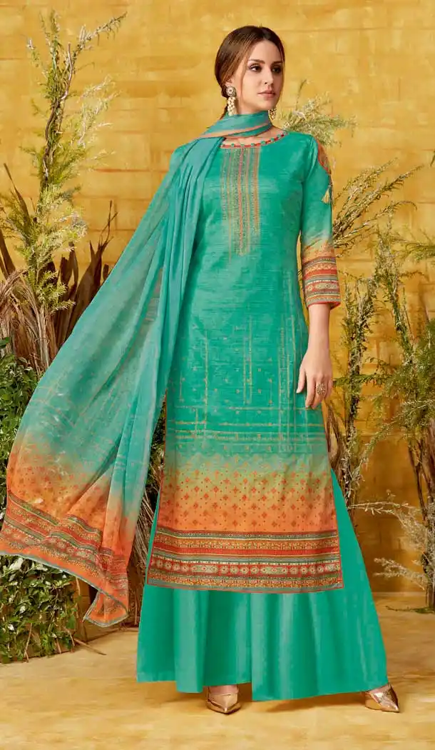 Green Color Pure Zam Cotton Casual Party Wear Palazzo Salwar Suit -719489213