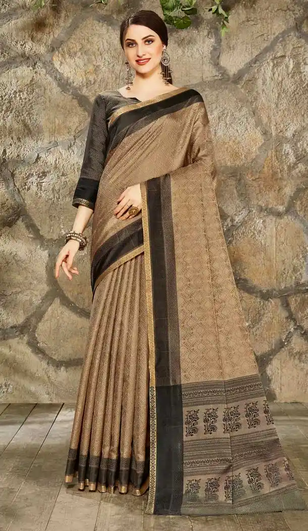 Chiku Color Fancy Linen Jacquard Casual Wear Saree Blouse -718189074
