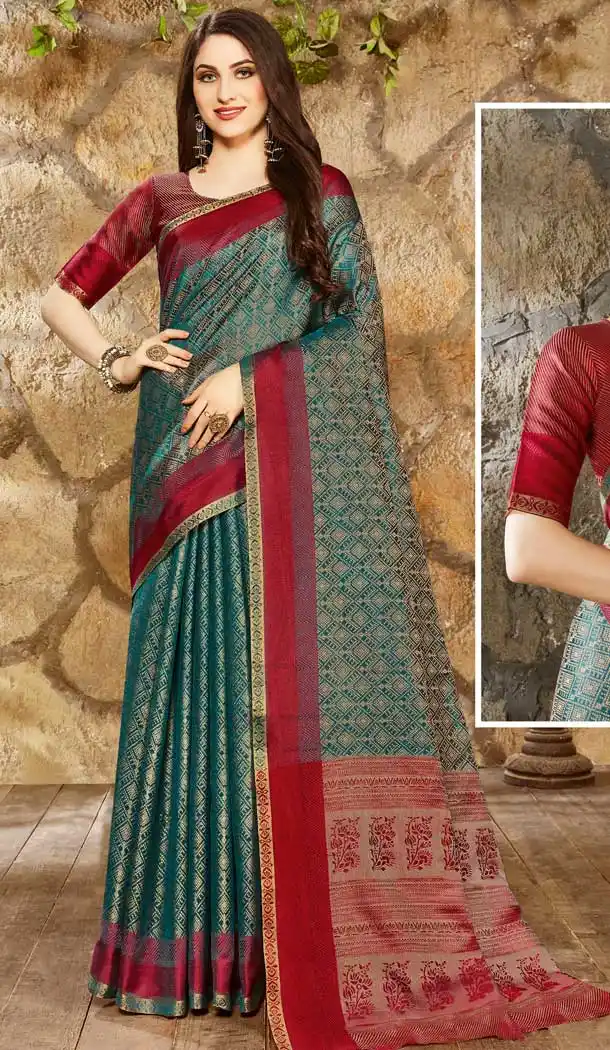Blue Color Fancy Linen Jacquard Casual Wear Saree Blouse -718189075
