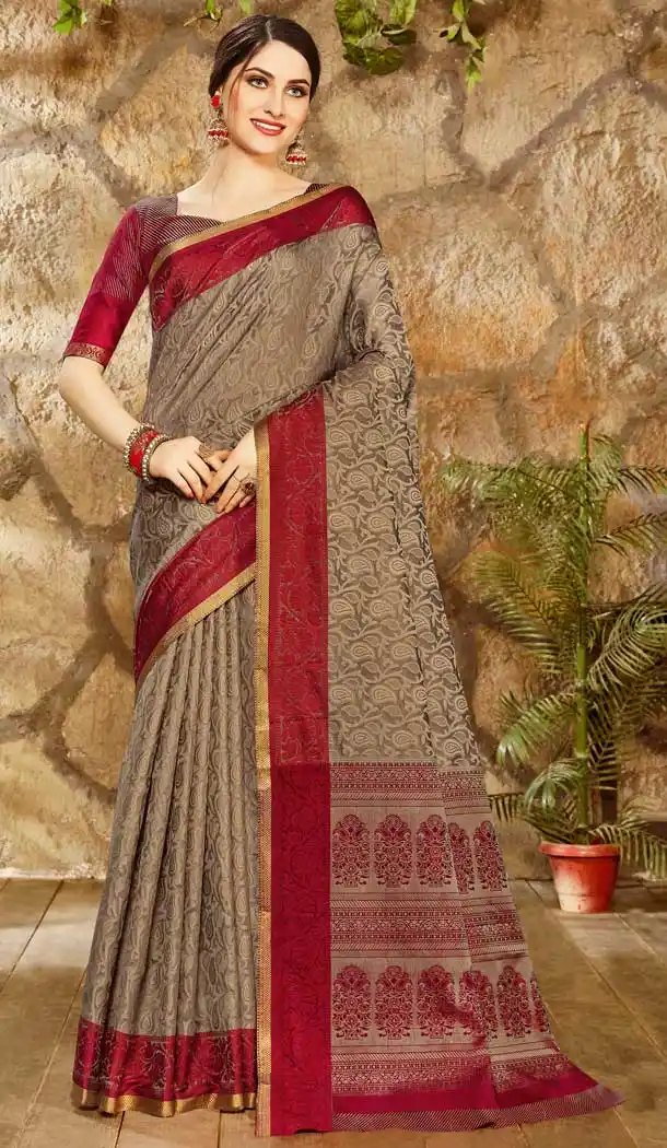 Beige Color Fancy Linen Jacquard Casual Wear Saree Blouse -718189078