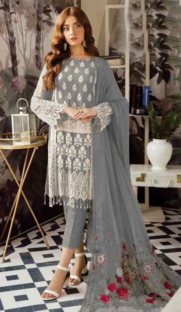 Grey Color Heavy Georgette Party Wear Plus Size Salwar Suit -719689224