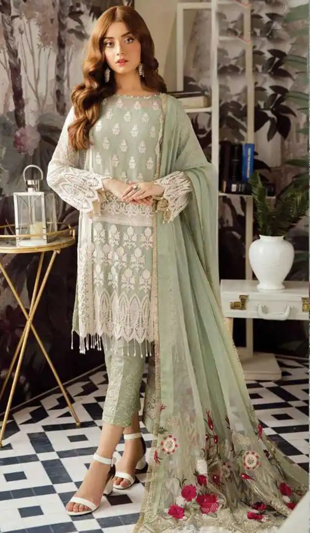 Pista Green Color Heavy Georgette Party Wear Plus Size Salwar Suit -719689225