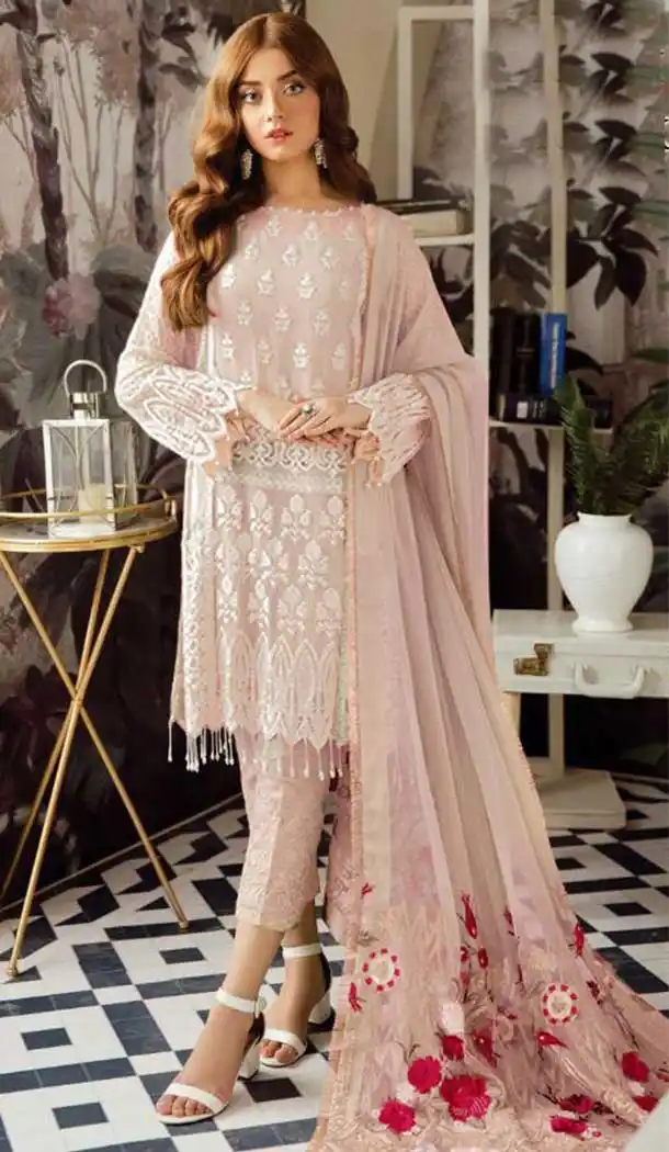Peach Color Heavy Georgette Party Wear Plus Size Salwar Suit -719689227