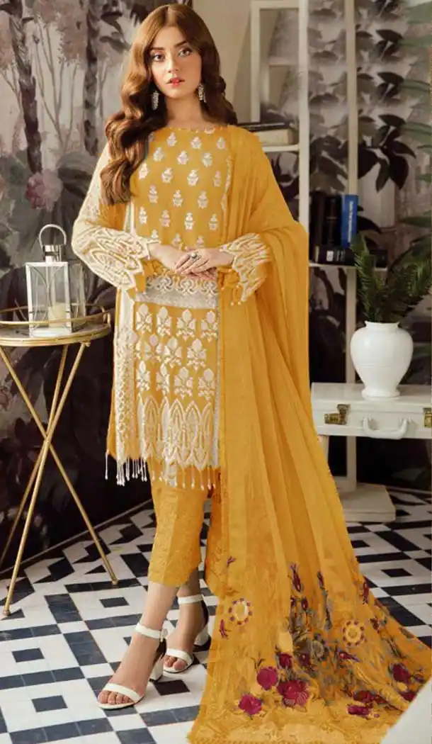 Yellow Color Heavy Georgette Party Wear Plus Size Salwar Suit -719689228