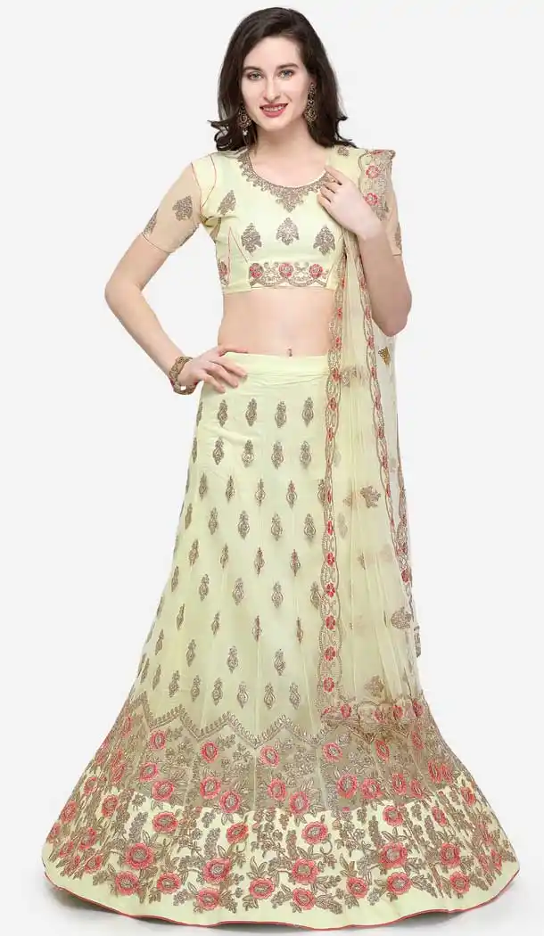 Light Yellow Color Net Designer A line Party Wear Lehenga Choli -720789274