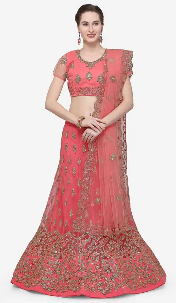 Chic Pink Color Net Designer A line Party Wear Lehenga Choli -720789277