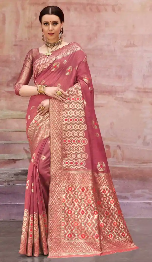 Gajari Pink Color Spun Cotton Jacquard Casual Wear Saree Blouse -720889279