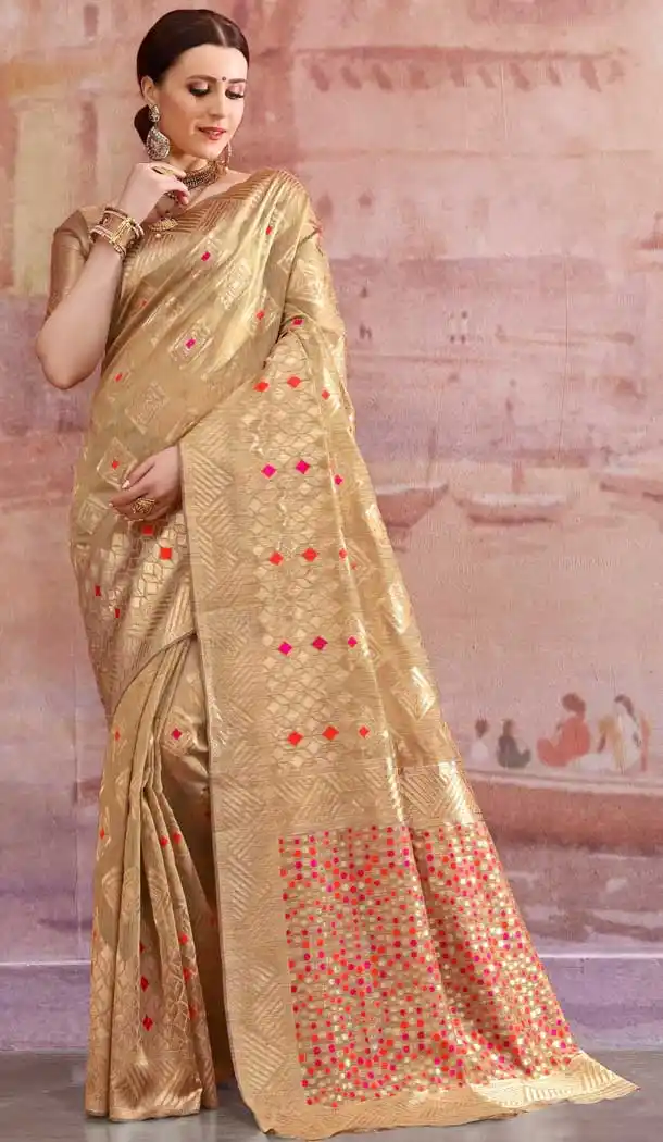 Exotic Gold Color Spun Cotton Jacquard Casual Wear Saree Blouse -720889280