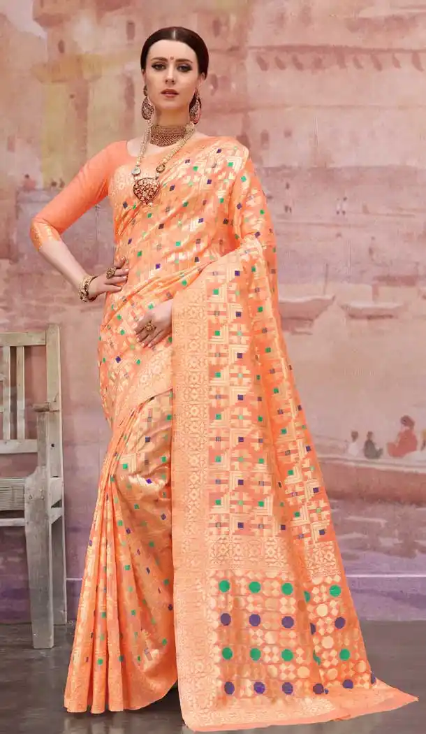 Orange Color Spun Cotton Jacquard Casual Wear Saree Blouse -720889281