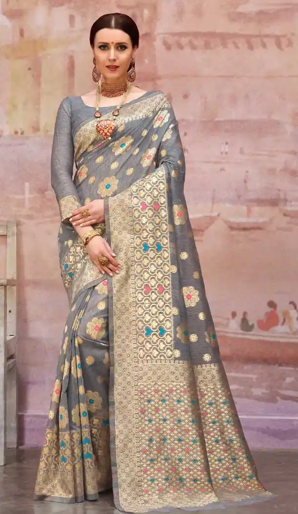 Glamorous Grey Color Spun Cotton Jacquard Casual Wear Saree Blouse -720889283