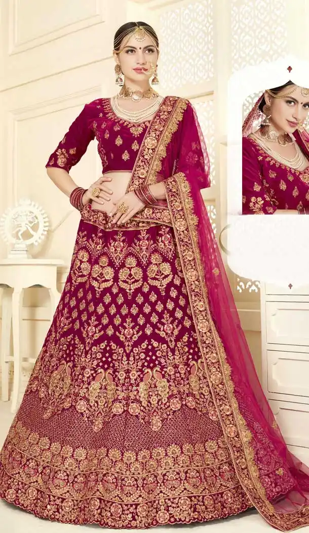 Rani Color Velvet Designer Bridal Wedding Wear Lehenga Choli -720989290