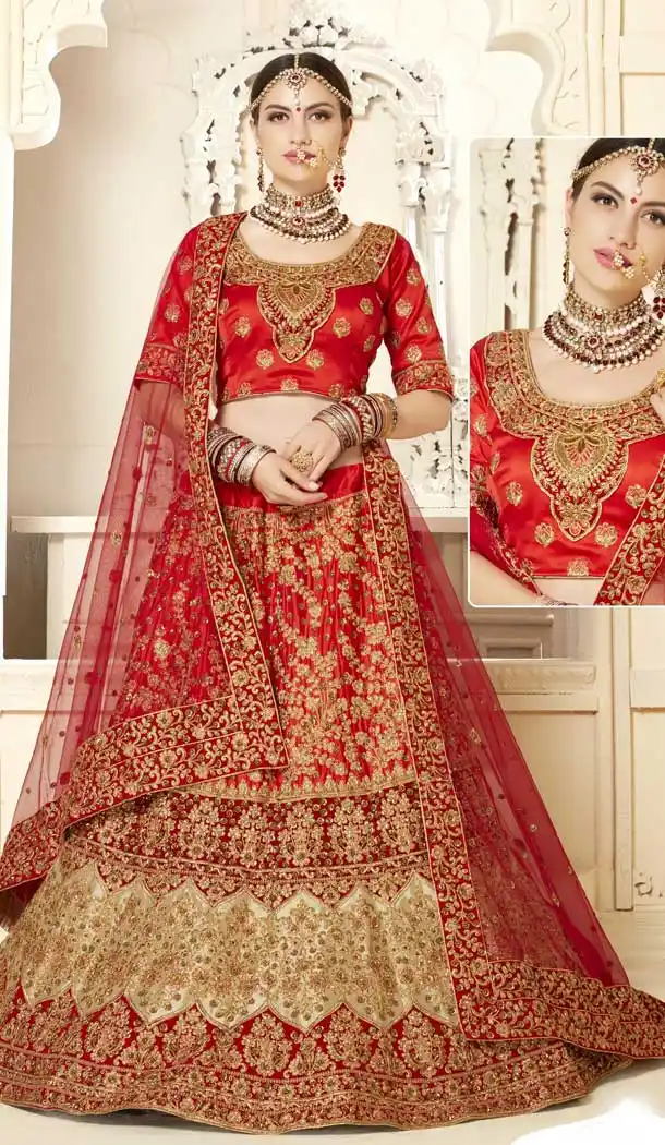 Elegant Red Color Silk Designer Bridal Wedding Wear Lehenga Choli -720989293