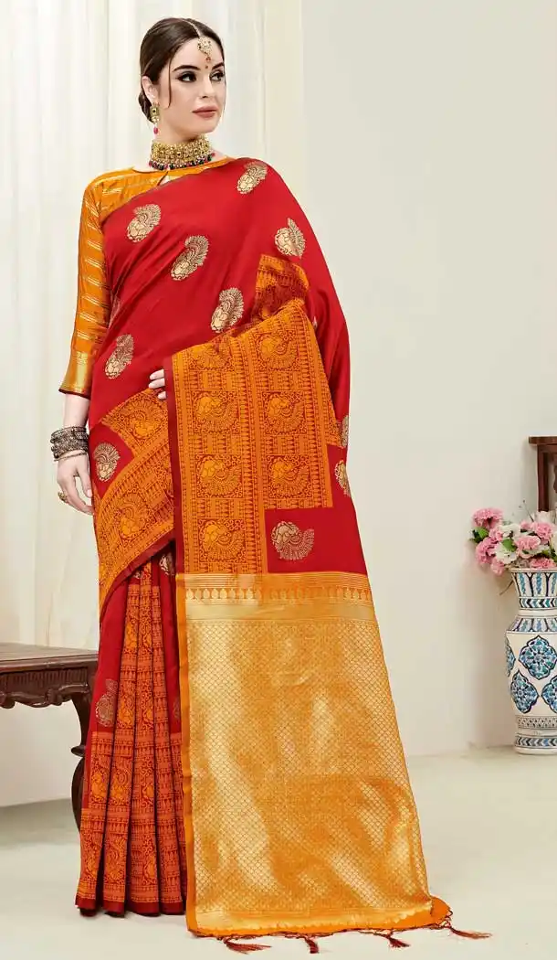 Enigmatic Red Color Kanjeevaram Art Silk Traditional Wear Saree -722089488