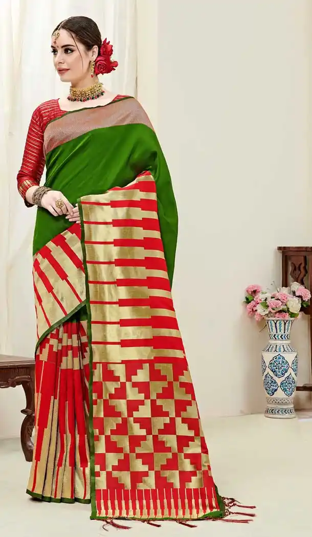 Red Green Color Kanjeevaram Art Silk Traditional Wear Saree -722089489