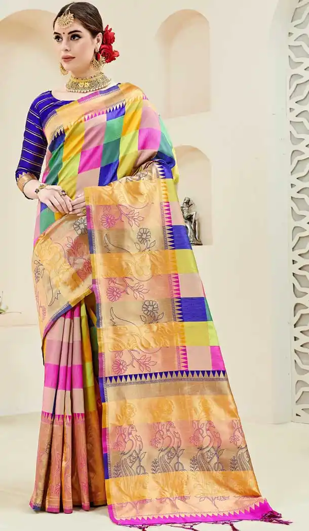Multi Color Kanjeevaram Art Silk Traditional Wear Saree -722089490