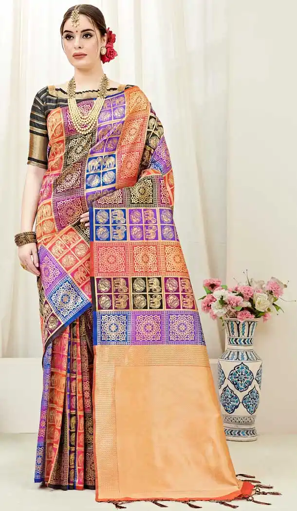 Majesty Multi Color Kanjeevaram Art Silk Traditional Wear Saree -722089493