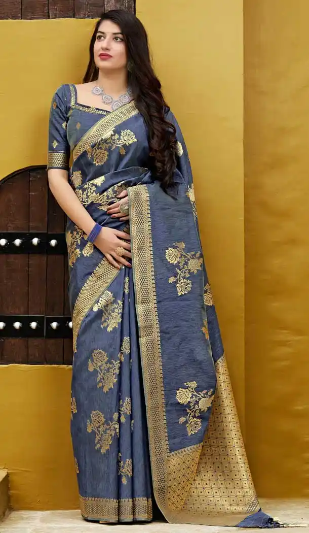 Chic Blue Color Banarasi Sona Chandi Silk Designer Saree -722189499