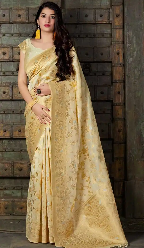 Ethnic Gold Color Banarasi Sona Chandi Silk Designer Saree -722189501