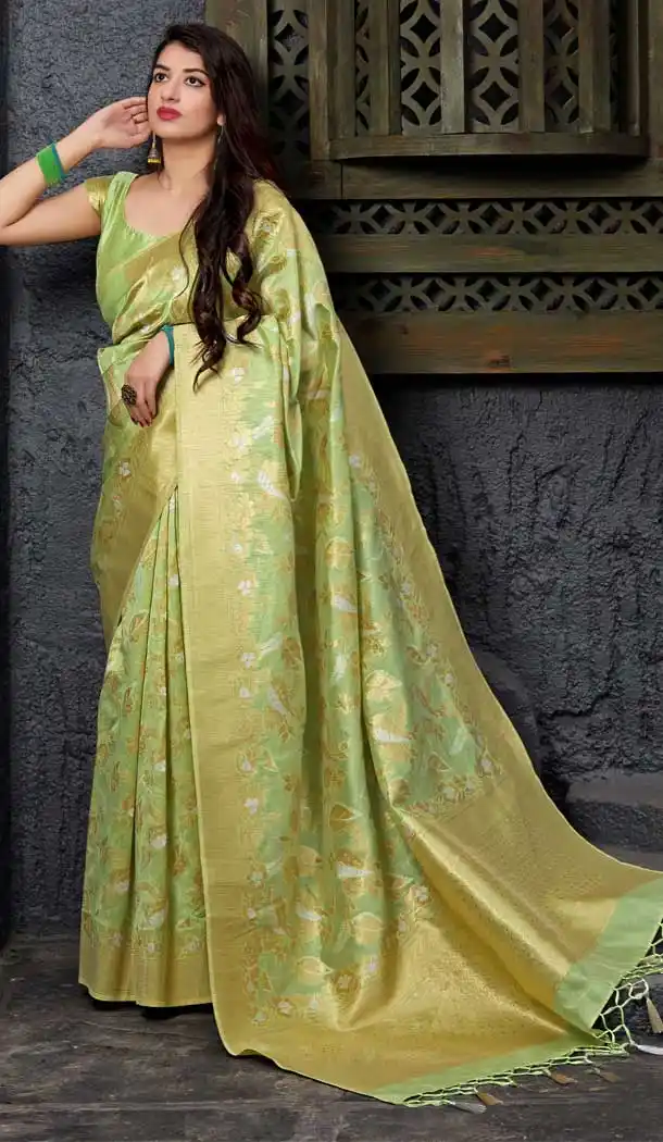 Pista Green Color Banarasi Sona Chandi Silk Designer Saree -722189502