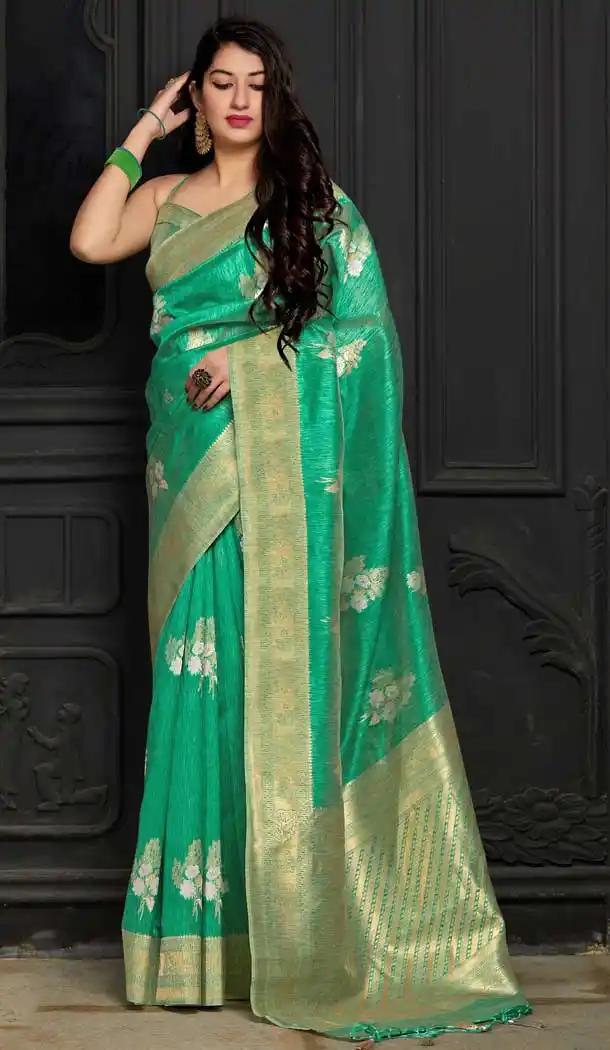 Green Color Banarasi Sona Chandi Silk Designer Saree -722189504