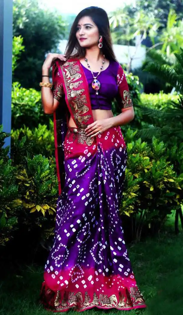 Purple Color Art Silk Traditional Bandhani Saree Blouse -722489535