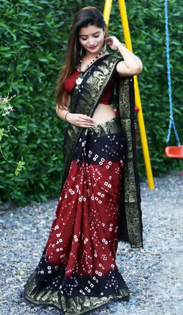 Exquisite Maroon Color Art Silk Traditional Bandhani Saree Blouse -722489538