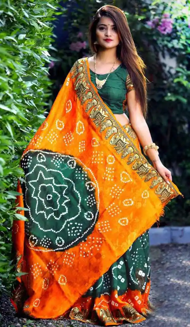 Contemporary Green Color Art Silk Traditional Bandhani Saree Blouse -722489540