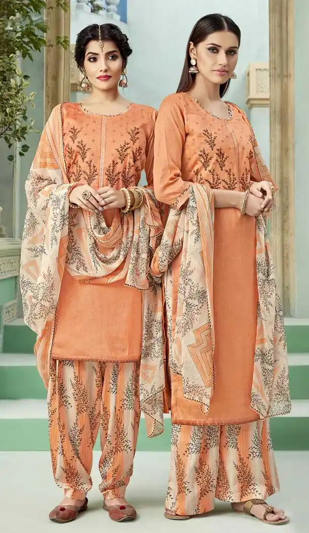 Peach Color Pure Zam Cotton Casual Wear Punjabi Suit -722689548