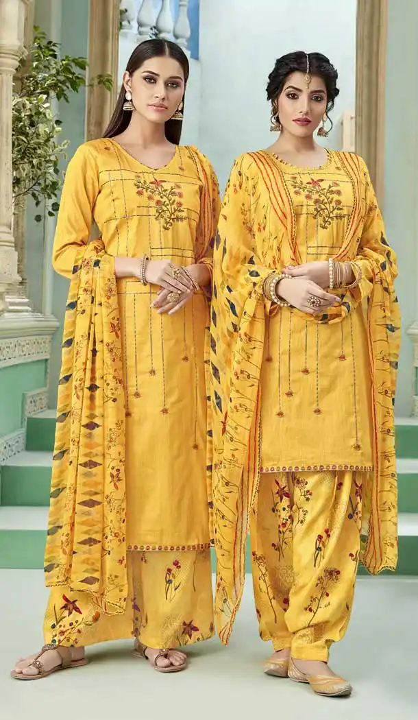 Yellow Color Pure Zam Cotton Casual Wear Punjabi Suit -722689550