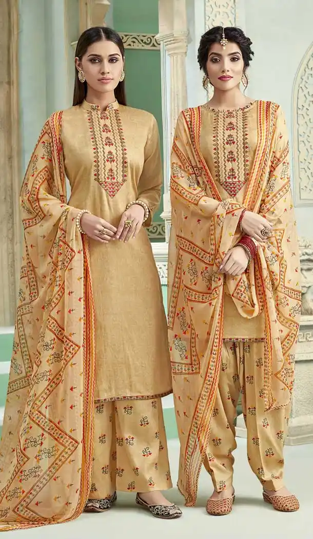 Cream Color Pure Zam Cotton Casual Wear Punjabi Suit -722689552