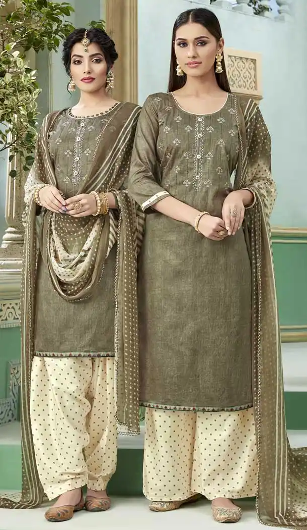 Khakhi Color Pure Zam Cotton Casual Wear Punjabi Suit -722689553