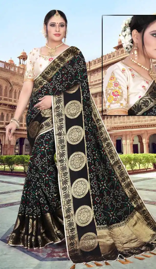Black Color Semi Dola Silk Designer Party Wear Saree Blouse -723089602