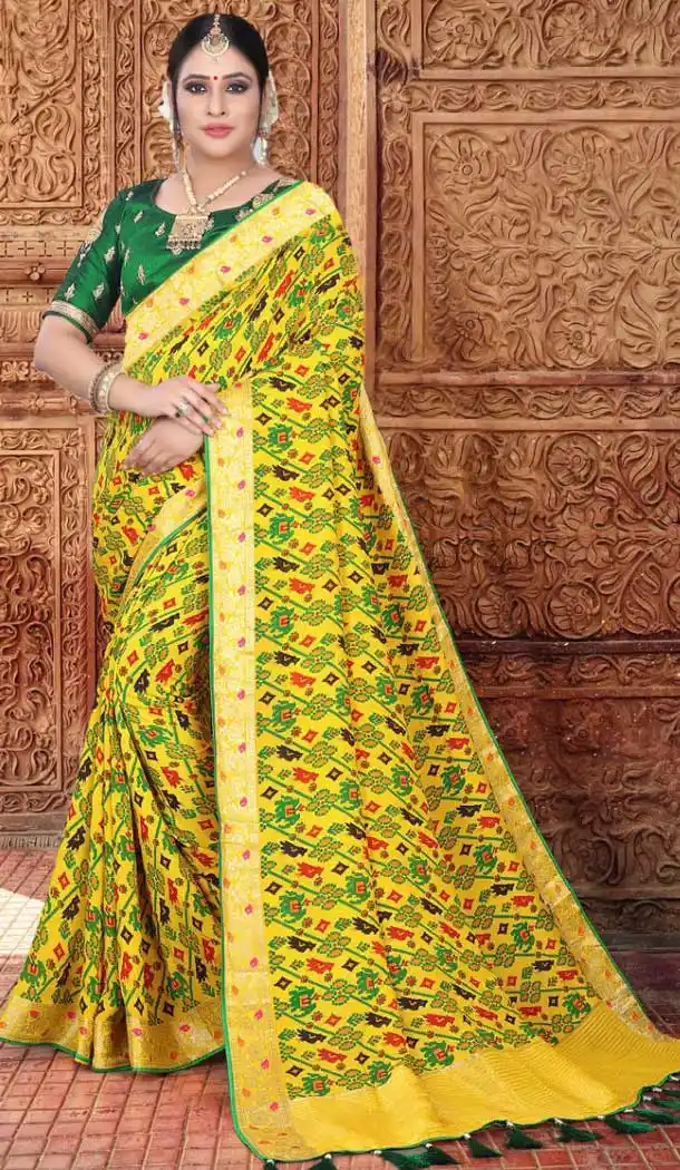 Glamorous Yellow Color Semi Dola Silk Designer Party Wear Saree Blouse -723089604
