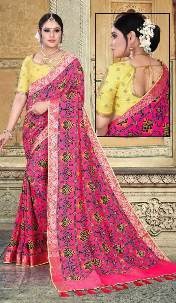 Contemporary Pink Color Semi Dola Silk Designer Party Wear Saree Blouse -723089605