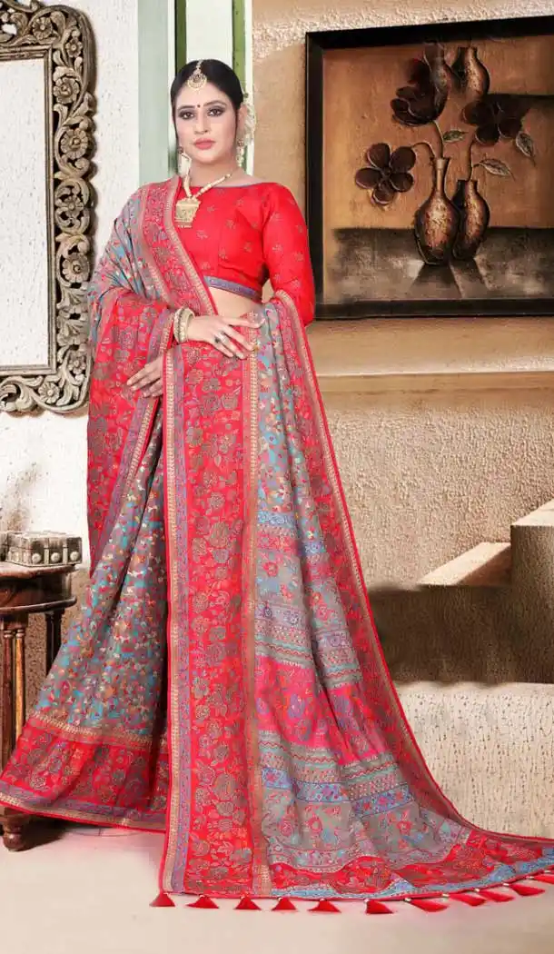 Unique Multi Color Semi Dola Silk Designer Party Wear Saree Blouse -723089607