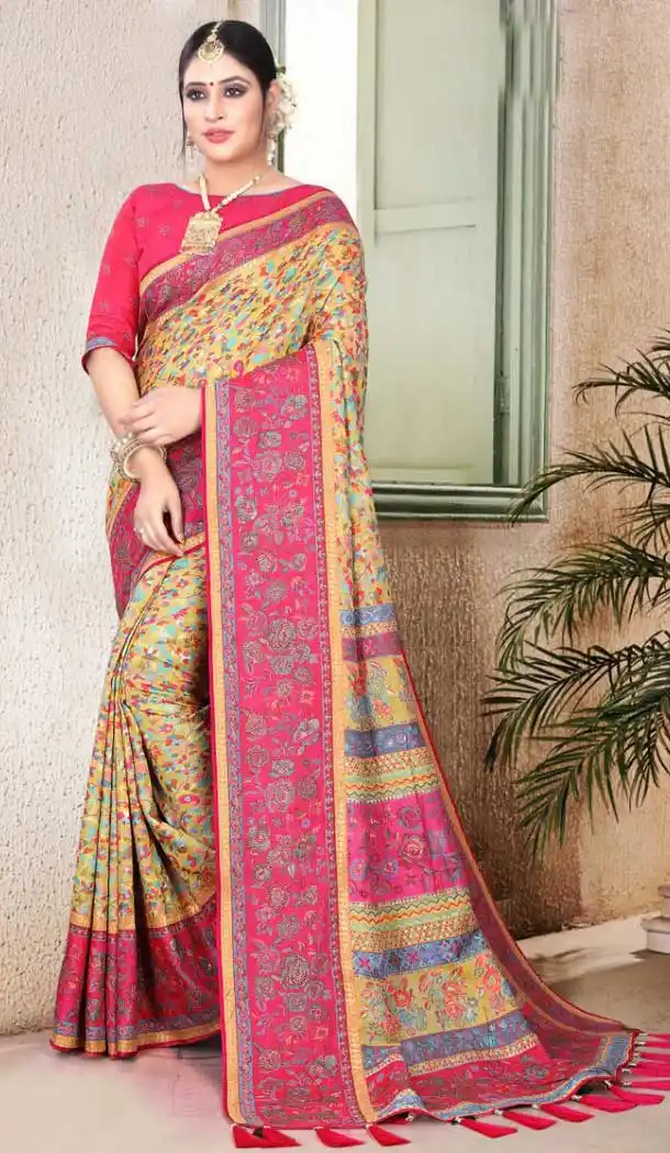 Alluring Multi Color Semi Dola Silk Designer Party Wear Saree Blouse -723089608
