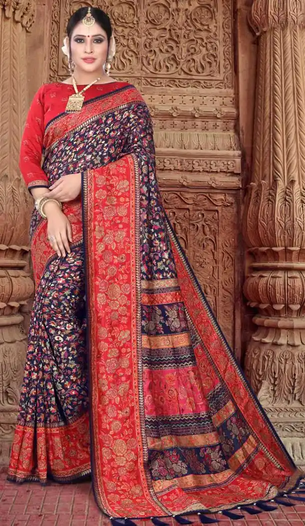 Navy Blue Color Semi Dola Silk Designer Party Wear Saree Blouse -723089609